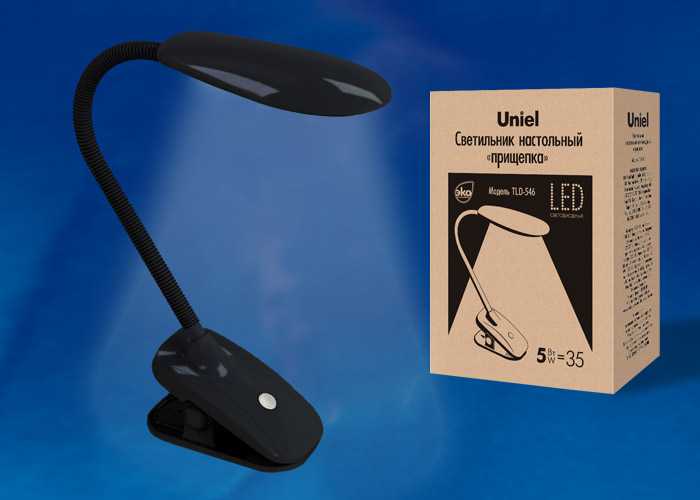 TLD-546 Black/LED/350Lm/4500K Светильник настольный «прищепка», 5W. Механический выключатель. Черный