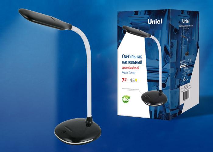 TLD-561 Black/LED/450Lm/4500K Светильник настольный, 7W. Механический выключатель. Черный. ТМ Uniel