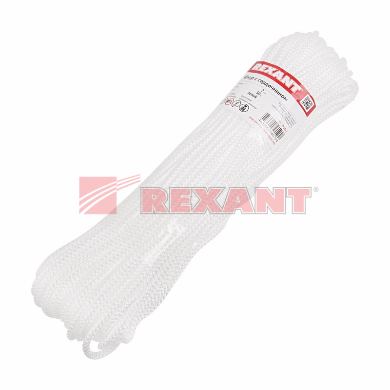 Шнур с сердечником 7 мм 50 м белый REXANT Шнур с сердечником 7 мм 50 м белый REXANT